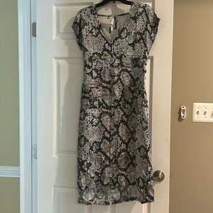 NWT, chaser, women’s silky cap sleeve dress, V-neck, button detail down front